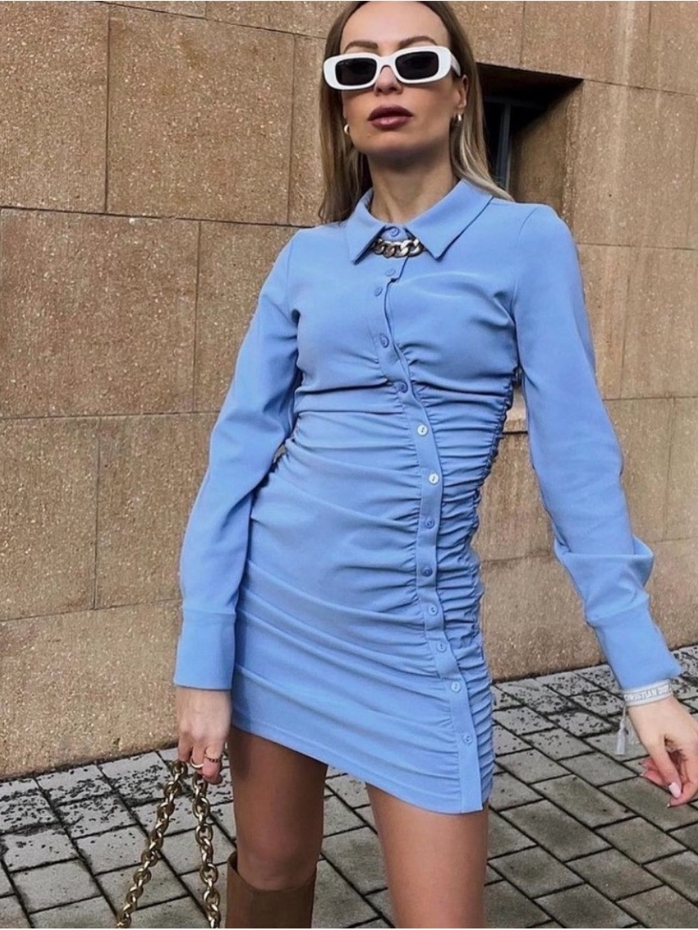 ZARA Ruched Shirt Mini Dress | Size M | NWT